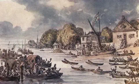 The first Doggett Coat and Badge sculling race takes place on the Thames